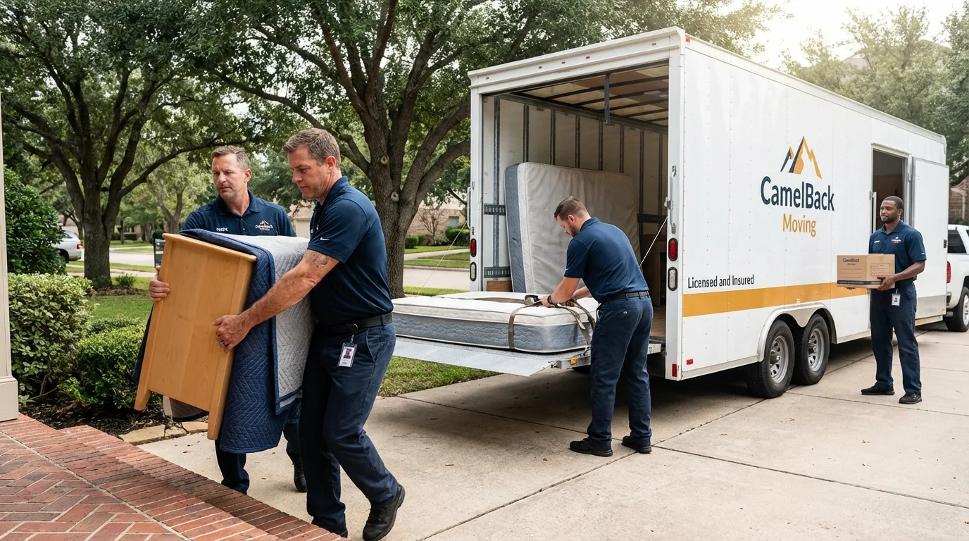 Crew loading residential truck for cross-state move from Bullhead City, AZ